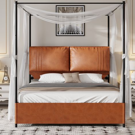 Lit design 140x200 cm, 2 coussins en similicuir, structure métallique – 4 pièces amovibles, usage polyvalent, pas de sommier (1/5)
