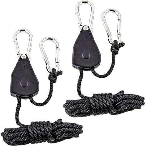 Corde de levage noire, 2 tendeurs, corde de tension pour tente, poulie métallique de camping, corde de tente, rallonge pour bâche, corde coupe-vent (1/5)
