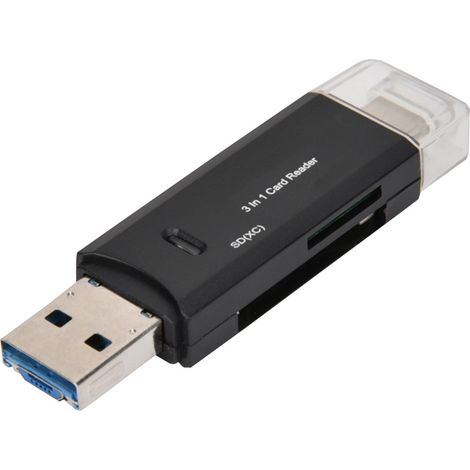 Nouveau lecteur de cartes multifonctionnel 3 en 1 Type E C Micro USB à transmission haute vitesse (noir) (1/5)