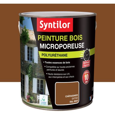 Syntilor – Peinture microporeuse pour bois extérieur 2,5L – Châtaignier satiné – Protection durable jusqu'à 10 ans – Séchage express (1/3)