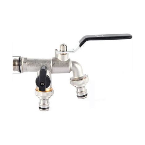 Robinet double de jardin, robinet d'eau en laiton, robinet de calibre 3/4 pouces de haute qualité - noir AIPERQ (1/4)