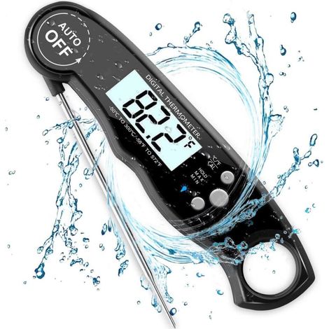 Digitales Sofort-Küchenthermometer – 1 Meter lange, faltbare Sonde – für Fleisch und Süßwaren – Schnelle Messung – Schwarz (1/4)