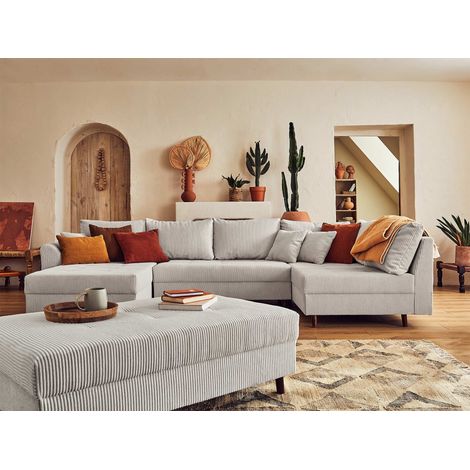 Rune – wohnlandschaft rechts – 7-sitzer – mit hocker – aus cord - hellgrau
