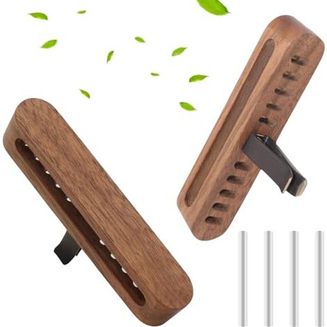 2 Stück Auto Diffusor Holz, Auto Lufterfrischer mit 4 Nachfüllauflagen, Nussbaum Auto Vent Diffusor, Auto Aromatherapie Vent Clip mit Ihrem Lieblingsparfüm oder ätherischen Öl gefüllt werden