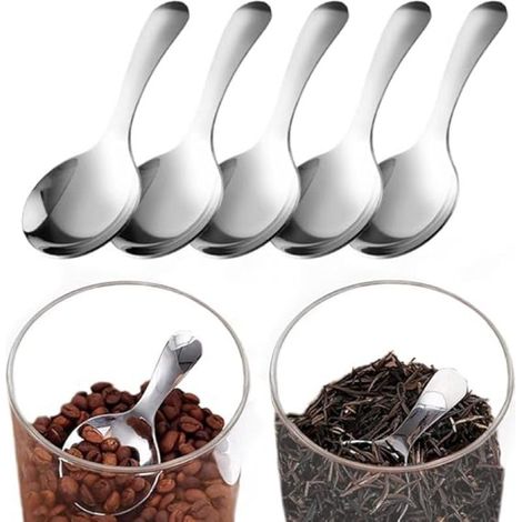5 short handle small measuring spoon silver stainless steel jar with spoon coffee candy salt sugar Tea points spoon Silver (1/5)