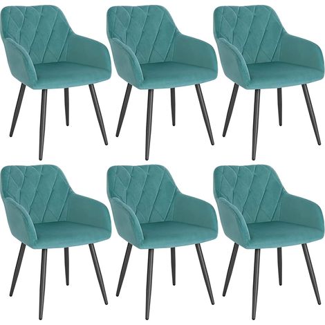 Lot de 6 Chaise Salle à Manger WOLTU, Chaise de Cuisine en Velours, Assis Rembourré et Pieds en Métal, Vert Turc (1/5)
