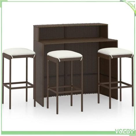 Ensemble de bar de jardin - FAFEICY - 3064875 - Résine tressée marron - Table 120x55x110 cm - 3 tabourets avec coussins amovibles (1/5)