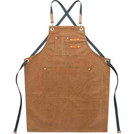 Grembiule da lavoro da uomo in tela con tasche, cinturino regolabile e ampie tasche, grembiule da cucina marrone - Crezuo