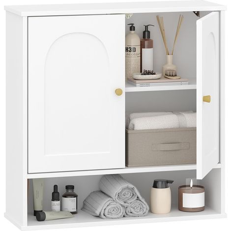 Armoire murale de salle de bain blanche – 2 portes – étagères réglables – fixation murale stable – dimensions 60x20x60 cm