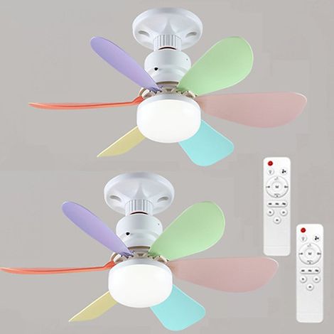 2 ventilateurs de plafond avec éclairage LED, télécommande, E27, 3000 K/4500 K/6000 K, 3 vitesses, avec socle et rallonge, 52 cm (1/5)