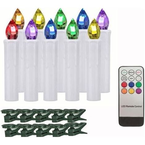 Bunte LED-Kerzen mit Fernbedienung und Timer für die Silvesterdekoration, batteriebetriebene Weihnachtsbaumkerzen, 10 Stück, weiß (1/5)