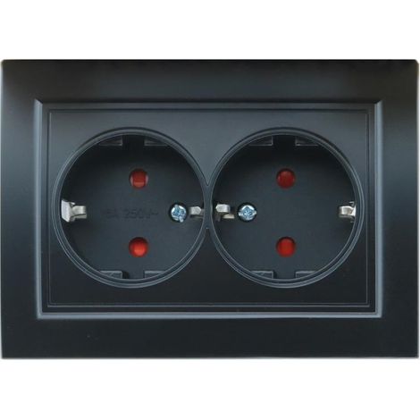 IluminaShop - Enchufe Doble Empotrable Tipo F Schuko Negro Marco Incluido IP20 Serie wLine (1/3)