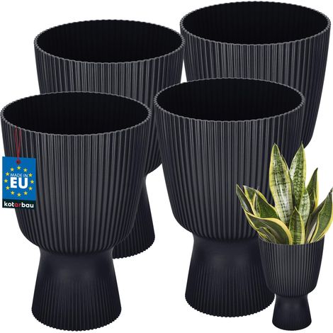 KOTARBAU® Lot de 4 Pot de Fleur  Ø 18 cm - Pot de Fleur Interieur - PVC - Pot de Fleur Exterieur - Pot pour Plante avec Socle - Nervuré - Forme de Coupe - H: 27 cm - Anthracite (1/4)