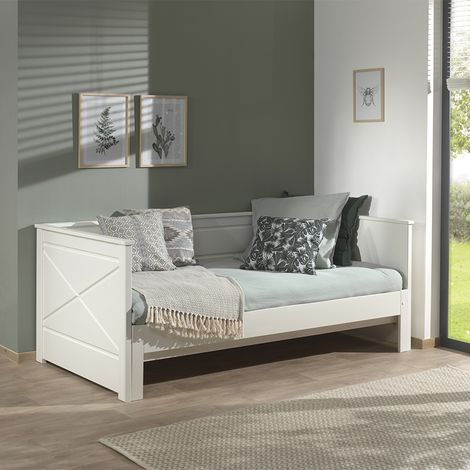 Lit banquette extensible 90/180x200 cm blanc - PINO (1/5)
