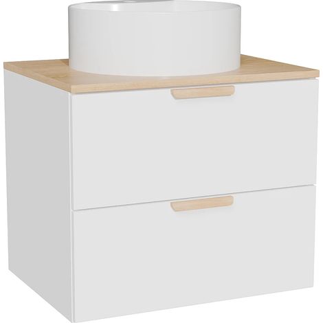 Mobile bagno sospeso con lavabo da appoggio rotondo Bianco L60 cm – AVORELI (1/5)