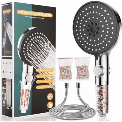 Pommeau de douche avec filtre - fixation plafond haute pression, 6 jets (douche économique sans flexible), finition chromée, 7,5 l/min - AquaForge (1/5)