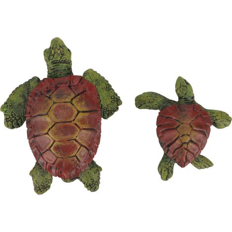 Adorables statues de tortues en résine avec revêtement résistant aux UV pour la décoration du jardin et de la terrasse (lot de 2) (1/5)