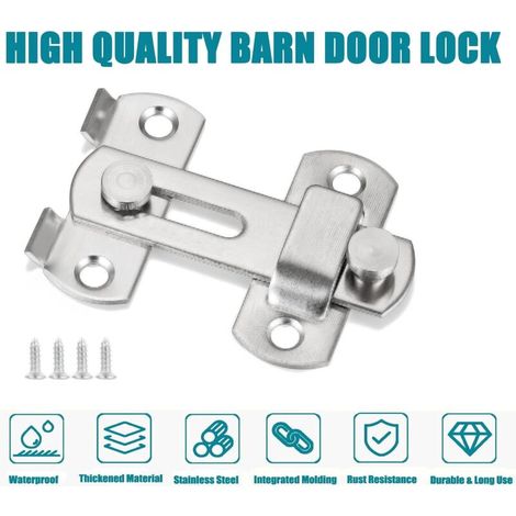 Verrou de porte coulissante à angle, verrou porte coulissante serrure volet loquet porte pour jardin salle de bain garage fenêtre argent (1/3)