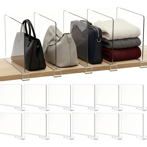 12 PièCes Séparateurs Etagere en Acrylique Transparent: Organisateur Armoire Vetement - 30 x 20 cm - Séparateur de penderie réglable pour Chambre Cuisine, Magasin, Bureau Separateur (1/5)