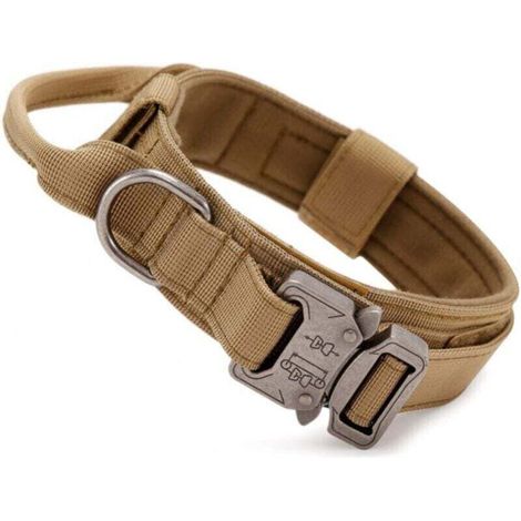 Brown Tactical Dog Collar with Control Handle, Adjustable Nylon Military Collar, Metal Buckle, Padded for Medium Large Dogs, Hunting/Outdoor Training (XL) MUMU (1/4)