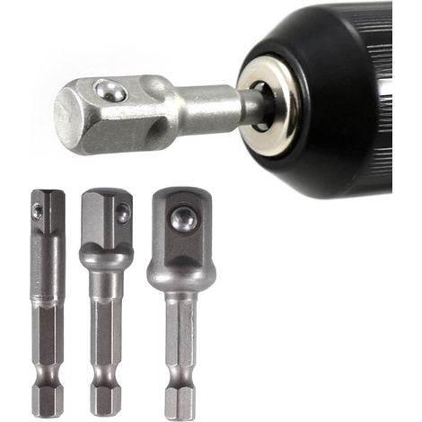 Lot de 3 adaptateurs de douille rotatifs 1/4 3/8 1/2 pour perceuse sans fil, clé à cliquet d'extension en alliage d'acier (1/5)