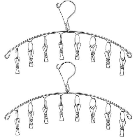 Stainless Steel Clothes Airer with Cup Hook - Wind, Clothes Hanger, Coat Rack with 8 Clips for Drying Socks, Towels, Diapers, Baby Clothes, Gloves (Pack of 2) (1/5)