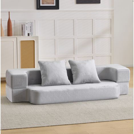 Divano letto convertibile 190x102x42 cm in tessuto grigio chiaro, modulare per soggiorno FloraGrace (1/5)