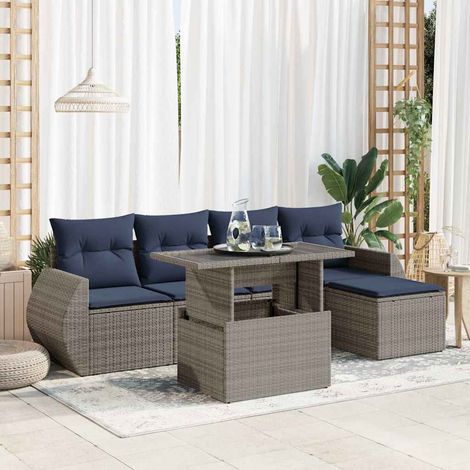 Set sofás jardín y cojines 6 pzas ratán sintético acacia gris vidaXL (1/5)