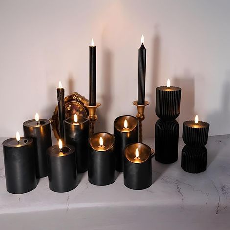 Lot de 12 Bougies LED Flamme Vacillante Telecommande, Bougies Sans Flamme à Pile LED Lumière Vacillante Pilier pour Intérieur Extérieur Salon Chambre Festive Fêtes (Noir) (1/5)