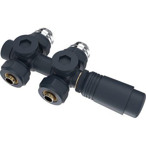 Heilmetz Multiblock Set para conexión de radiador con termostato 50mm accesorios de calefacción ángulo y forma pasante antracita conexión de pared (1/4)