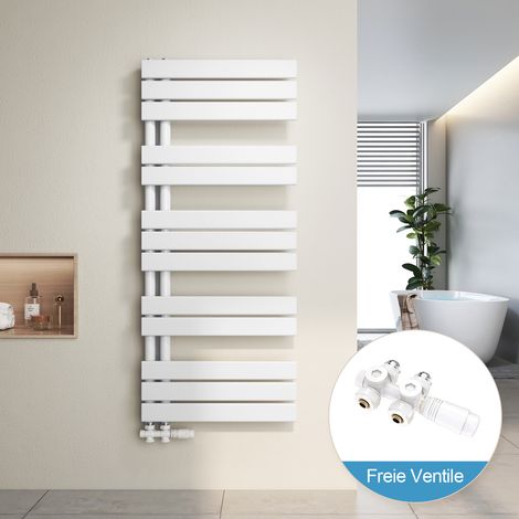 Heilmetz Radiador de Baño y Multiblock set Calentador Secatoallas Calentador de Toallas Blanco 120x50cm + Blanco Válvula