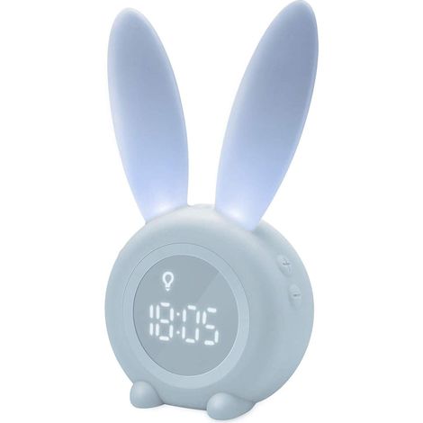 Réveil enfant fille lapin bleu, horloge lumineuse mignonne avec fonction répétition, fixation magnétique, minuterie intégrée, cadran lapin décoratif pour chambre. (1/5)