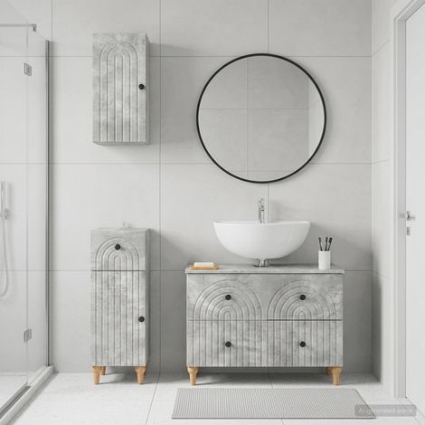 vidaXL 3 Piece Bathroom Cabinet Set ALKMAAR Concrete Grey (1/5)