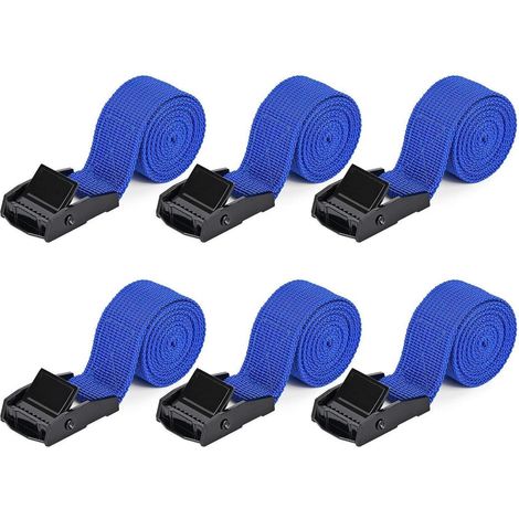 Lot de 6 sangles d'arrimage 1m x 2.5cm Bleu avec une capacité de charge de 250kg