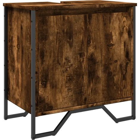 Armoire lavabo salle de bain design moderne 60 x 35 x 60 cm grand espace de rangement en bois d'ingénierie chêne fumé