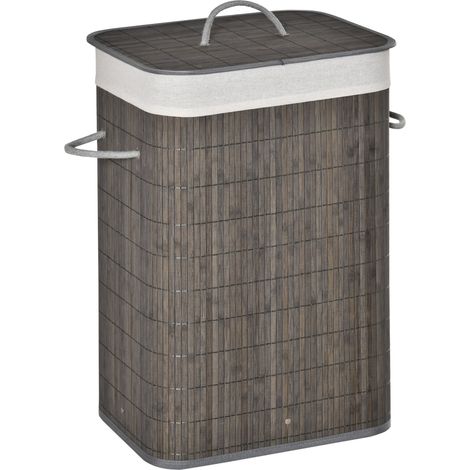 Panier à linge en bambou étroit avec couvercle, sac intérieur amovible et poignées, 83 L, pliable, gris, pour salle de bain, chambre et buanderie - CHICFURN (1/5)