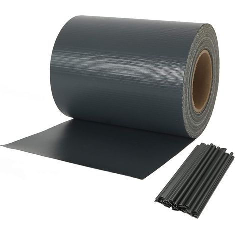 Film brise-vue en PVC - Avec 30 clips de fixation - 450 g/m² - Double fil pour clôture de jardin - 19 cm x 50 m - Anthracite (1/5)