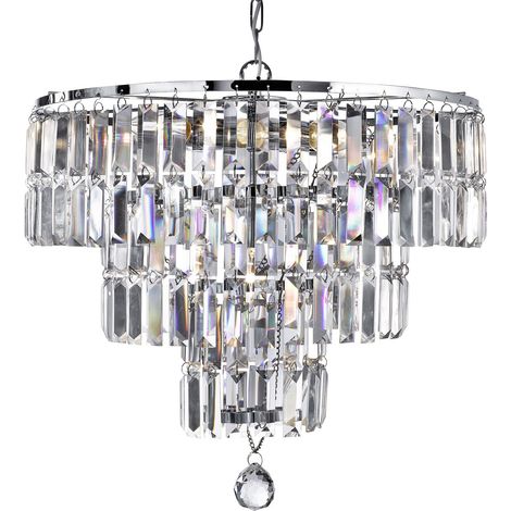 Lampadario Classico Impero Acciaio Cromo Vetro 5 Luci E14 (1/5)