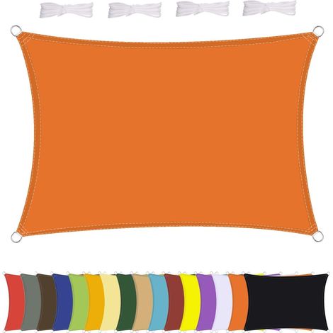 Voile d'ombrage rectangulaire imperméable, résistant aux intempéries, polyester de qualité supérieure, plusieurs longueurs et largeurs au choix avec cordes de fixation, rectangulaire 1 x 2 m, (1/5)