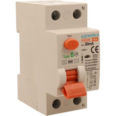 RCCB Interruttore Differenziale Puro Tipo B 1P+N 2M 10000A 30mA AC 230V IP20 IEC61008-1 / IEC62423 PR8HM, Corrente Disponibili 25A 40A 63A 100A (40A)