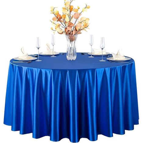 Nappe ronde en satin 220 cm Bleu, brillante, réutilisable