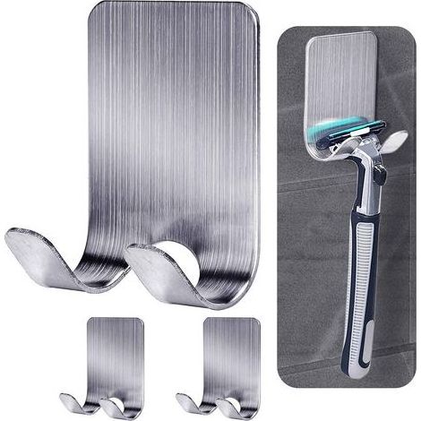 3 Pack Shower Shaver Holder, Stainless Steel Waterproof Razor Holder for Shaver, Bathroom, Razor, Shower No Drilling (3 Pieces, Silver) (1/5)