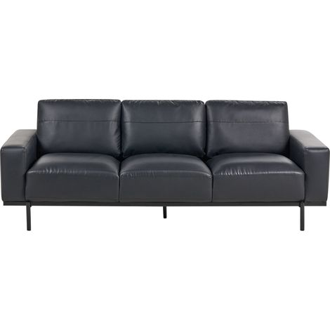 Sofá sala de estar moderna 3 plazas tapizado cuero de imitación patas de metal negro Sovik (1/5)
