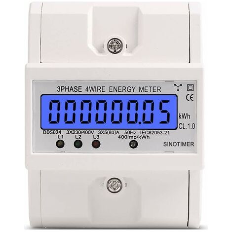 Compteur d'énergie,LCD numérique Compteur d'énergie électronique KWh sur Rail DIN triphasé à 4 Fils triphasé 80A NPTERBL