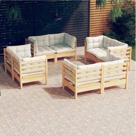 8-tlg. Garten-Lounge-Set mit Creme Kissen Kiefernholz (1/5)
