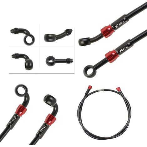 Tuyau de frein de moto tressé AN3 400 à 2400 mm Tuyau de fluide d'huile DOT en acier inoxydable pour VTT, moto tout-terrain, moto de course, banjo (Black, 700mm) (1/5)