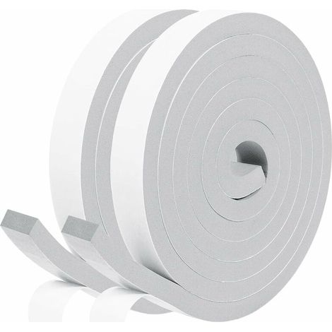 Joint Isolant en mousse autocollant 20mm x10mm x2m Joint Boudin de porte coupe vent Joint en bande antichoc pour Porte fenêtre, 2 rouleaux-Mousse gris film blanc (1/5)