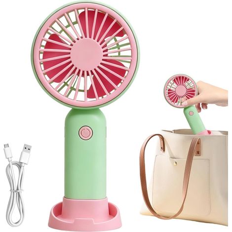 Ventilateur portable, 3 vitesses, rechargeable par USB, silencieux pour l'été Petit ventilateur portable avec support pour le camping, la maison, le bureau, les voyages, une utilisation intérieure et (1/5)