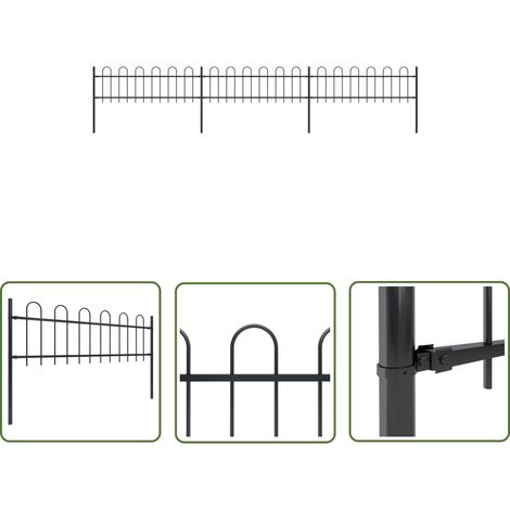 The Living Store Gartenzaun mit Bügel-Design Stahl 5,1 x 0,6 m Schwarz - Gartenzaun - Stahltür - Metallzaun - Zaun Schwarz - Zaunstäbe (1/5)