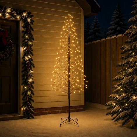 vidaXL Albero di Natale con luci LED Nero 240 cm Acciaio 268 LED